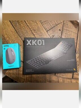 XK01 Foldable Full-Size Wireless Keyboard - Black With Logitech Mouse .NIB